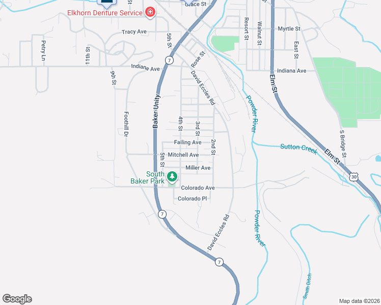 map of restaurants, bars, coffee shops, grocery stores, and more near 2206 Mitchell Avenue in Baker City