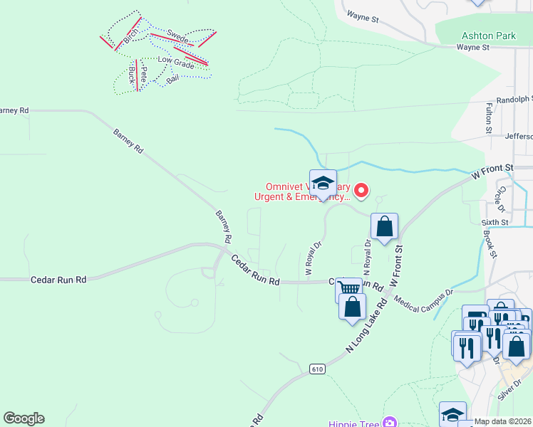 map of restaurants, bars, coffee shops, grocery stores, and more near 5180 Anna Drive in Traverse City