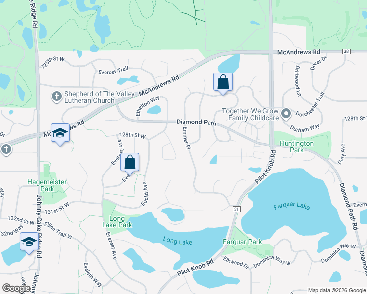 map of restaurants, bars, coffee shops, grocery stores, and more near 12961 Emmer Place in Apple Valley