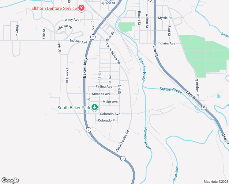 map of restaurants, bars, coffee shops, grocery stores, and more near 2175 Mitchell Avenue in Baker City