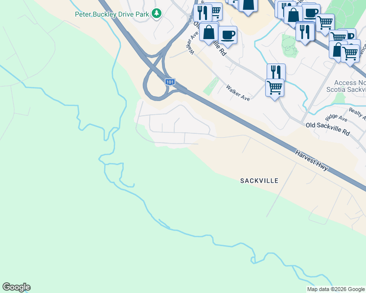 map of restaurants, bars, coffee shops, grocery stores, and more near 275 Parklane Drive in Lower Sackville