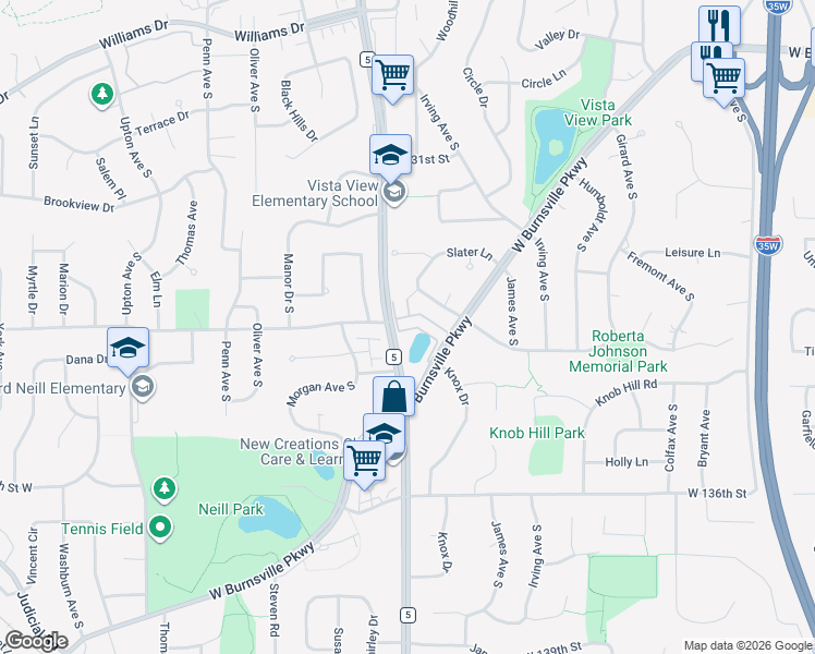 map of restaurants, bars, coffee shops, grocery stores, and more near 1870 Burnsville Parkway in Burnsville