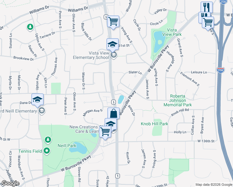 map of restaurants, bars, coffee shops, grocery stores, and more near 1870 Burnsville Parkway in Burnsville