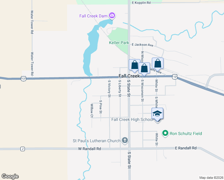 map of restaurants, bars, coffee shops, grocery stores, and more near 240 West Washington Avenue in Fall Creek