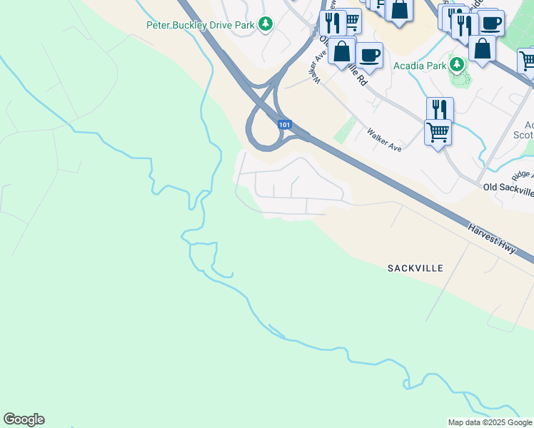 map of restaurants, bars, coffee shops, grocery stores, and more near 257 Parklane Drive in Lower Sackville
