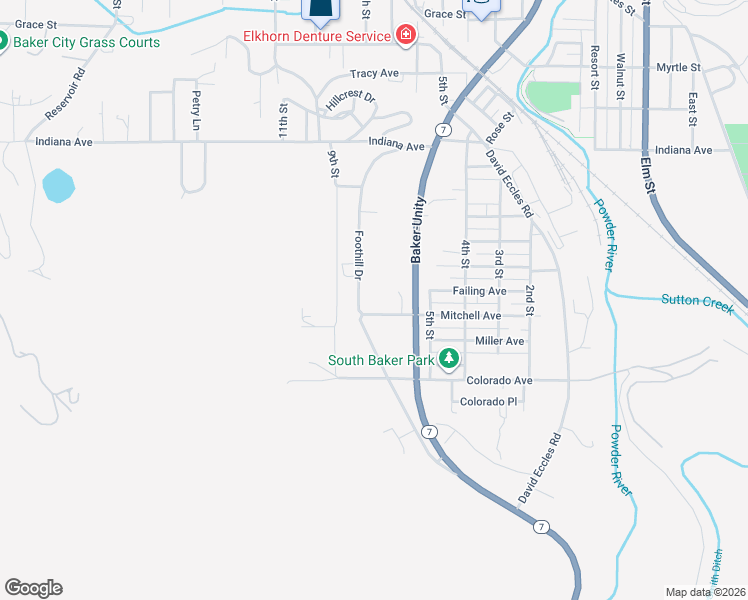 map of restaurants, bars, coffee shops, grocery stores, and more near 320 Foothill Drive in Baker City