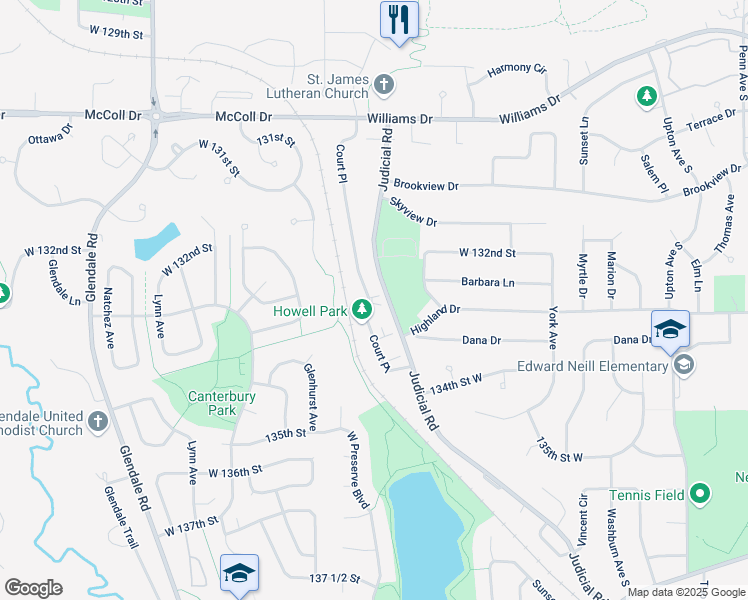map of restaurants, bars, coffee shops, grocery stores, and more near 13221 Court Place in Burnsville