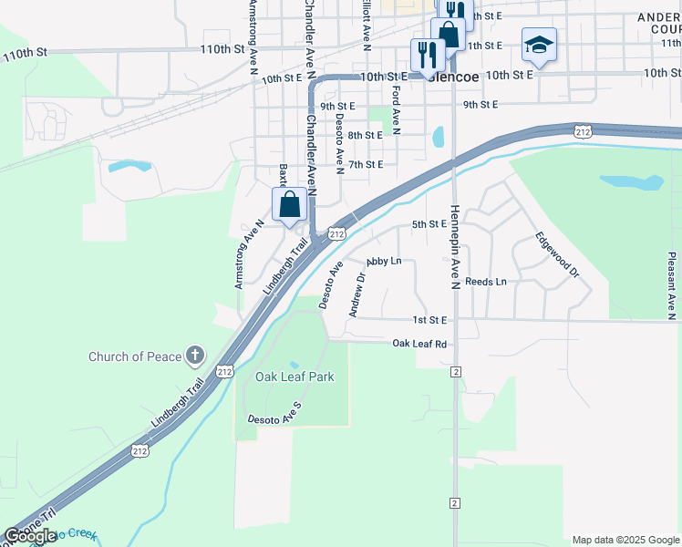 map of restaurants, bars, coffee shops, grocery stores, and more near 308 Desoto Avenue in Glencoe