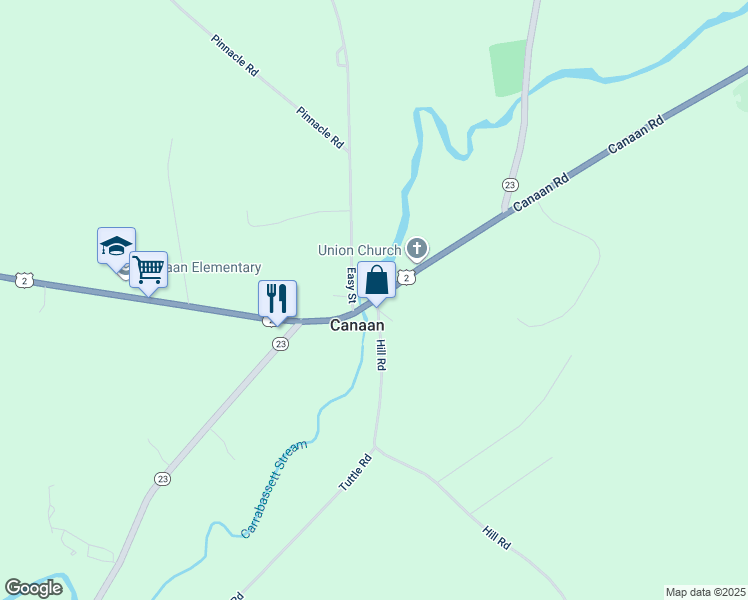 map of restaurants, bars, coffee shops, grocery stores, and more near 296 Main Street in Canaan