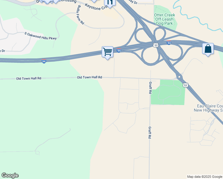 map of restaurants, bars, coffee shops, grocery stores, and more near 5399 Old Town Hall Road in Eau Claire