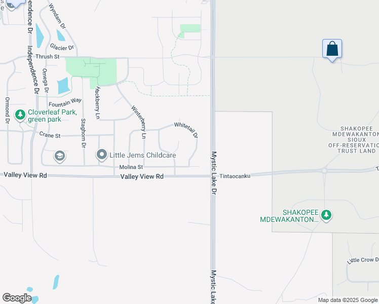 map of restaurants, bars, coffee shops, grocery stores, and more near 3830 Whitetail Drive in Shakopee