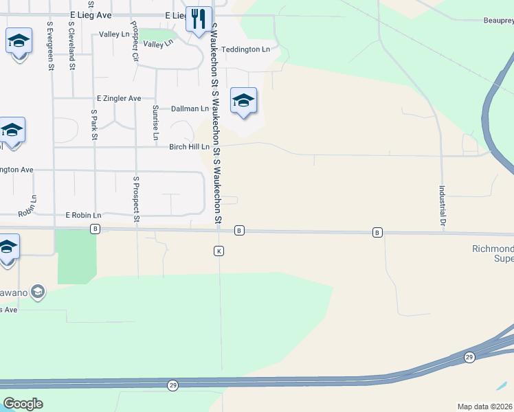 map of restaurants, bars, coffee shops, grocery stores, and more near 960 County Road B in Shawano