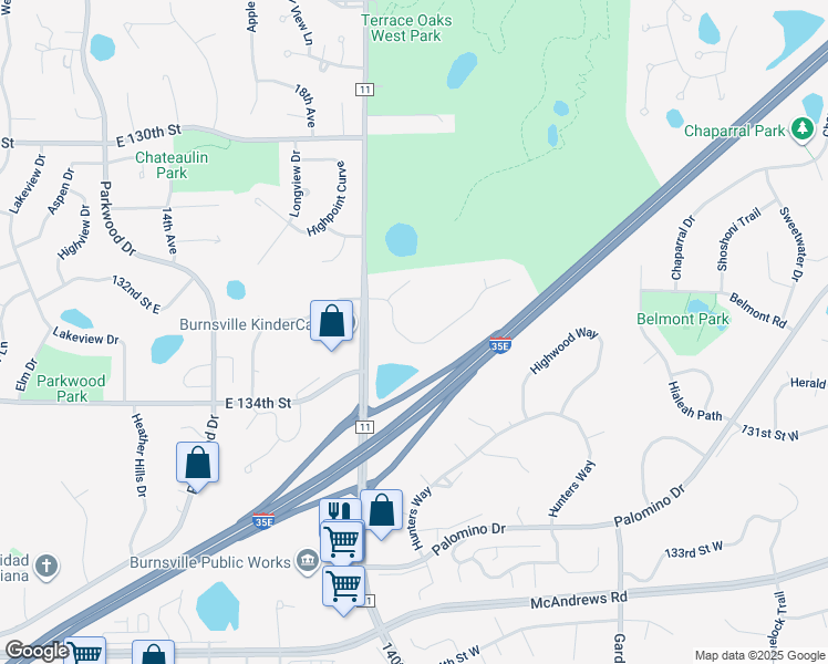 map of restaurants, bars, coffee shops, grocery stores, and more near 2004 Great Oaks Drive in Burnsville