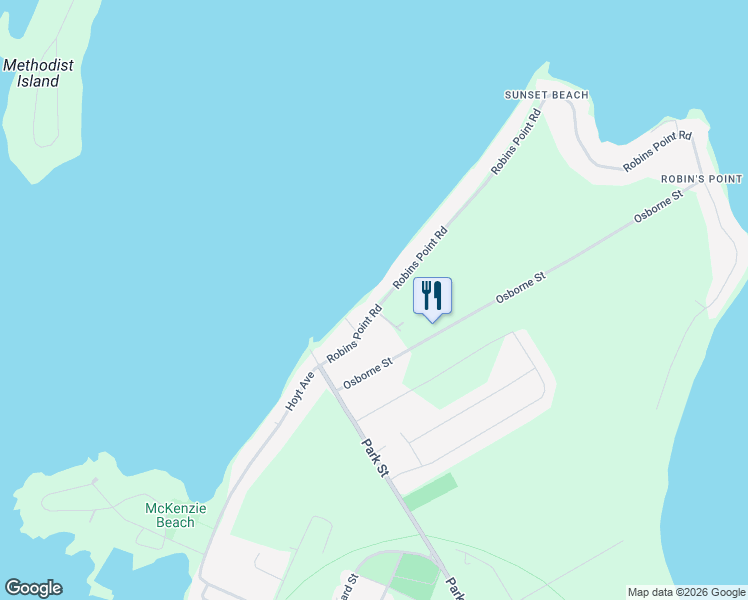 map of restaurants, bars, coffee shops, grocery stores, and more near 42 Robins Point Road in Tay