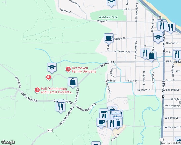 map of restaurants, bars, coffee shops, grocery stores, and more near 3998 W Front St in Traverse City