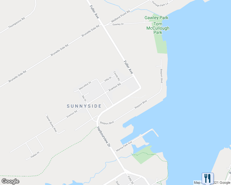 map of restaurants, bars, coffee shops, grocery stores, and more near 1069 Everton Road in Midland
