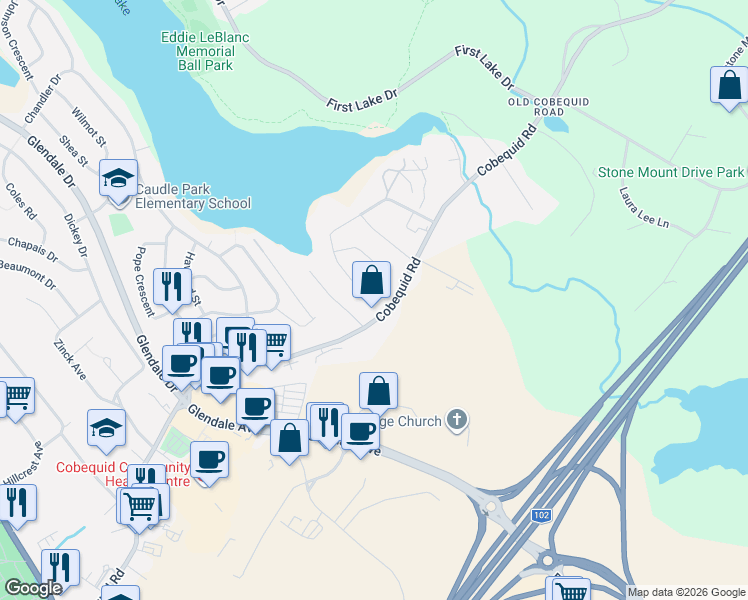 map of restaurants, bars, coffee shops, grocery stores, and more near 388 Cobequid Road in Lower Sackville