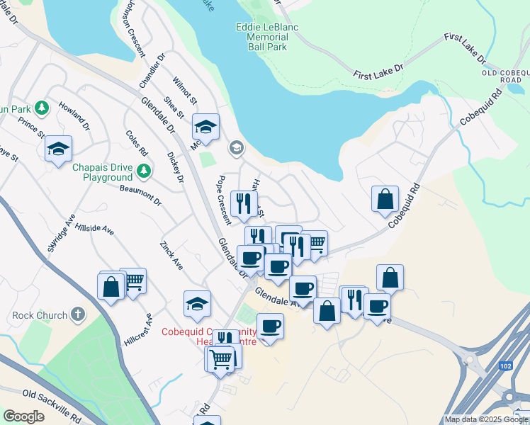 map of restaurants, bars, coffee shops, grocery stores, and more near 7 Haviland Street in Lower Sackville