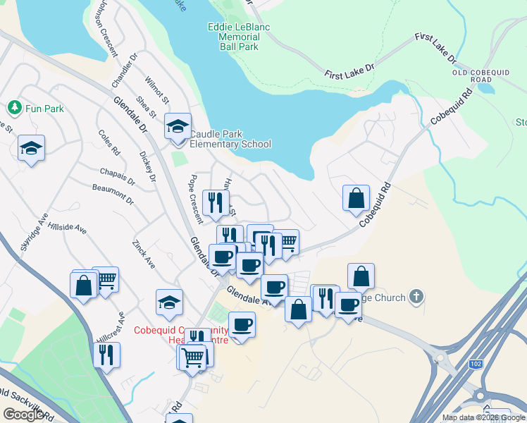 map of restaurants, bars, coffee shops, grocery stores, and more near 10 Chandler Drive in Lower Sackville