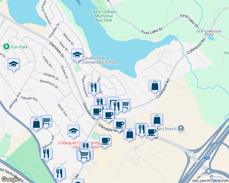 map of restaurants, bars, coffee shops, grocery stores, and more near 10 Chandler Drive in Lower Sackville