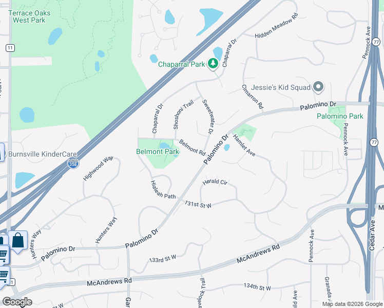 map of restaurants, bars, coffee shops, grocery stores, and more near 104 Belmont Road in Apple Valley