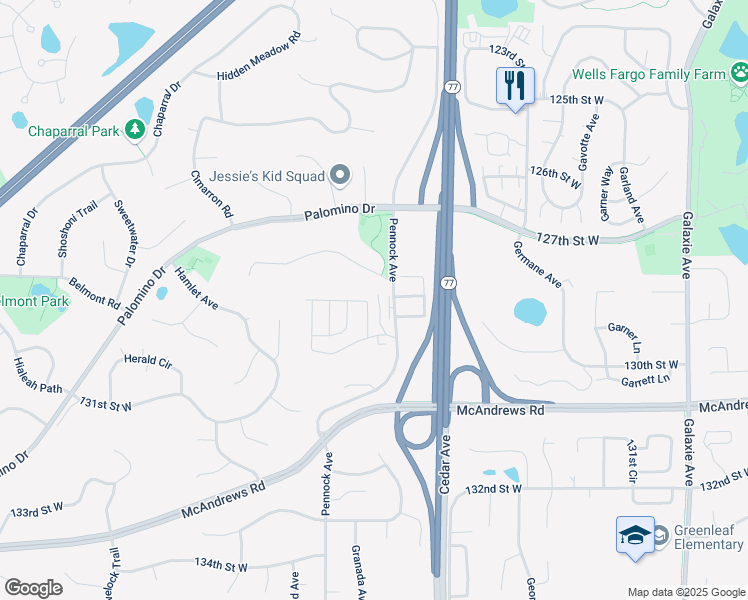map of restaurants, bars, coffee shops, grocery stores, and more near 10 Pennock Avenue in Apple Valley