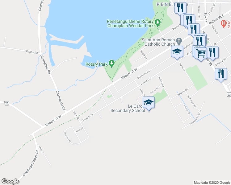 map of restaurants, bars, coffee shops, grocery stores, and more near 14 Centre Street in Penetanguishene