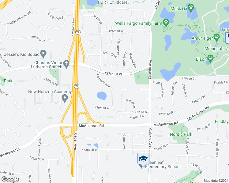 map of restaurants, bars, coffee shops, grocery stores, and more near 12871 Garrett Court in Apple Valley