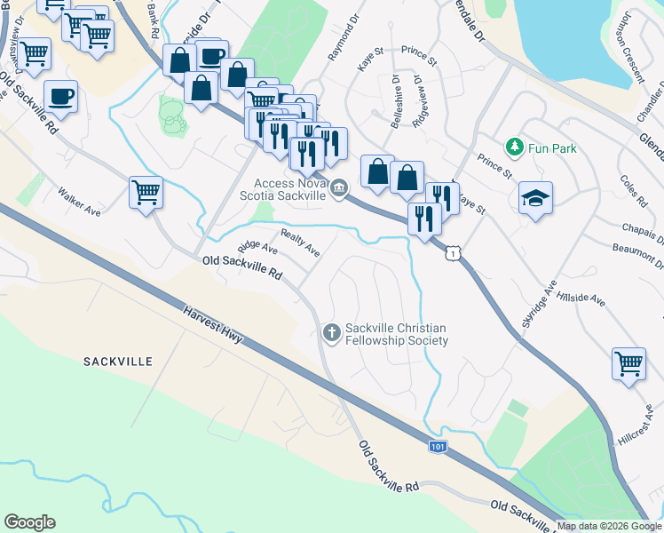 map of restaurants, bars, coffee shops, grocery stores, and more near 56 Hallmark Avenue in Lower Sackville