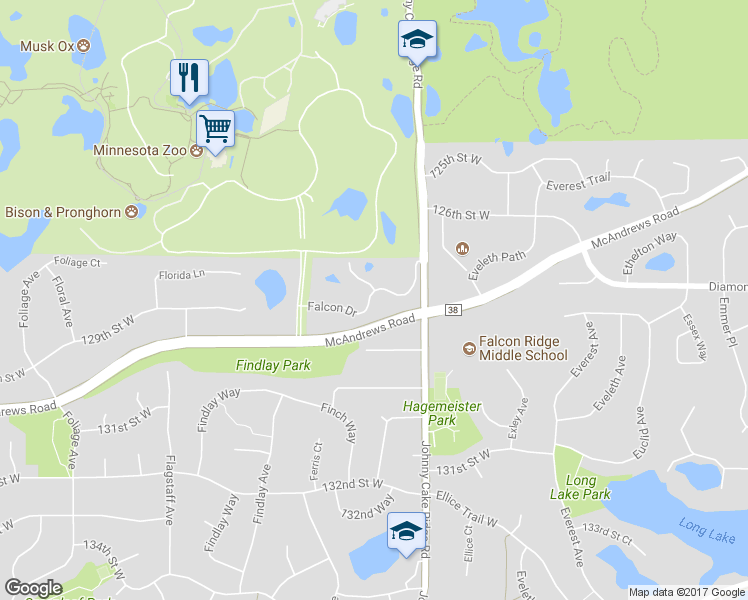 map of restaurants, bars, coffee shops, grocery stores, and more near 12822 Falcon Drive in Apple Valley