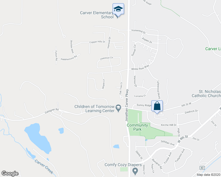 map of restaurants, bars, coffee shops, grocery stores, and more near 1230 Oak Tree Court in Carver