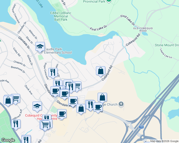 map of restaurants, bars, coffee shops, grocery stores, and more near 42 Judy Anne Court in Lower Sackville