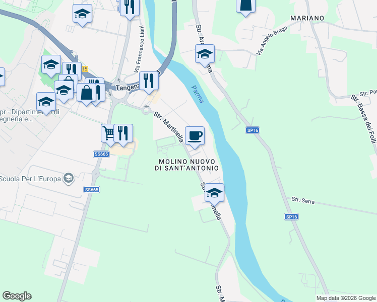 map of restaurants, bars, coffee shops, grocery stores, and more near 113 Strada Martinella in Alberi