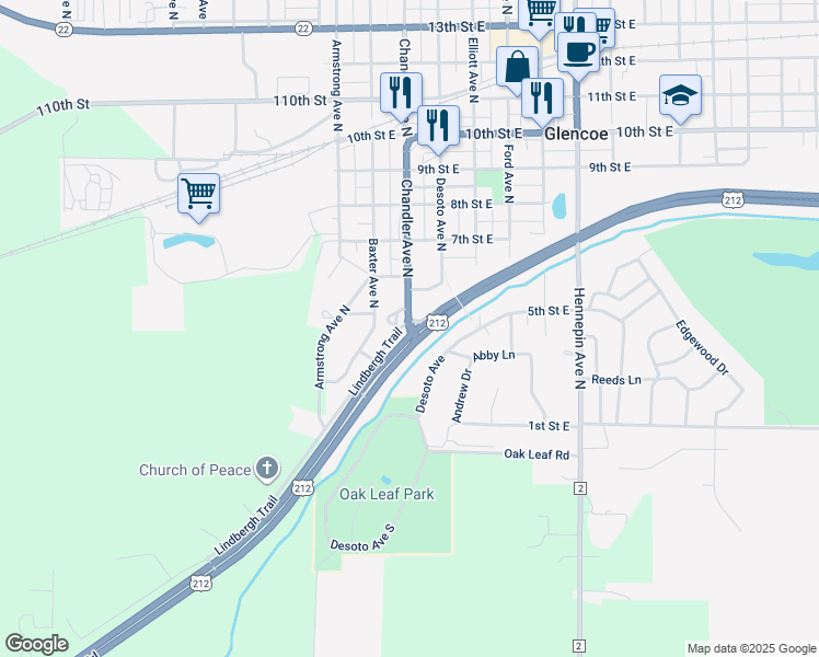 map of restaurants, bars, coffee shops, grocery stores, and more near 308 Desoto Avenue in Glencoe