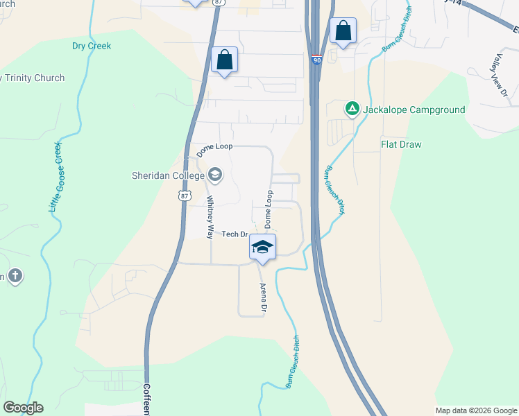 map of restaurants, bars, coffee shops, grocery stores, and more near 3059 Coffeen Avenue in Sheridan