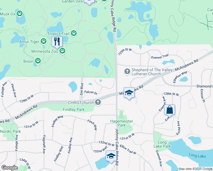map of restaurants, bars, coffee shops, grocery stores, and more near 12822 Falcon Drive in Apple Valley