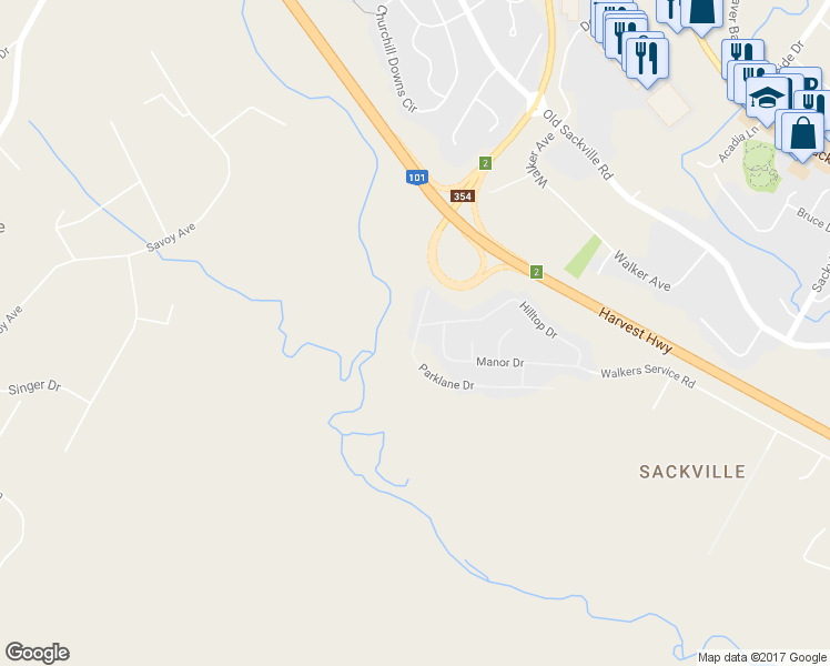 map of restaurants, bars, coffee shops, grocery stores, and more near 223 Parklane Drive in Lower Sackville