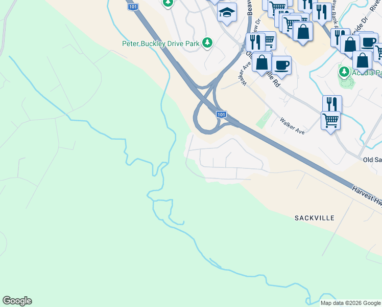 map of restaurants, bars, coffee shops, grocery stores, and more near 214 Parklane Drive in Lower Sackville
