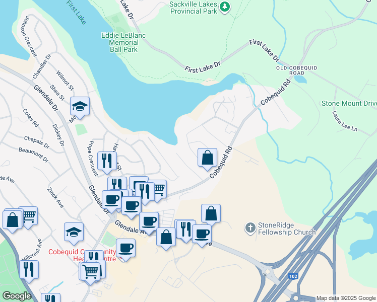 map of restaurants, bars, coffee shops, grocery stores, and more near in Lower Sackville