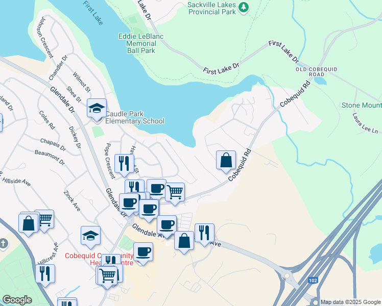 map of restaurants, bars, coffee shops, grocery stores, and more near 66 Judy Anne Court in Lower Sackville