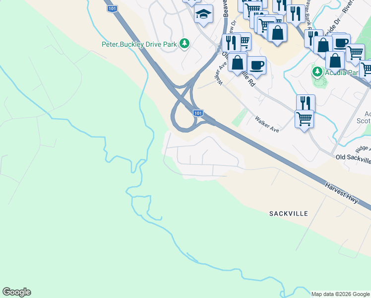map of restaurants, bars, coffee shops, grocery stores, and more near 168 Hilltop Drive in Lower Sackville