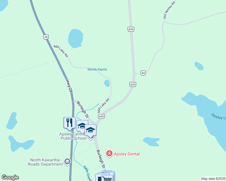 map of restaurants, bars, coffee shops, grocery stores, and more near 71 Mill Lake Road in Apsley