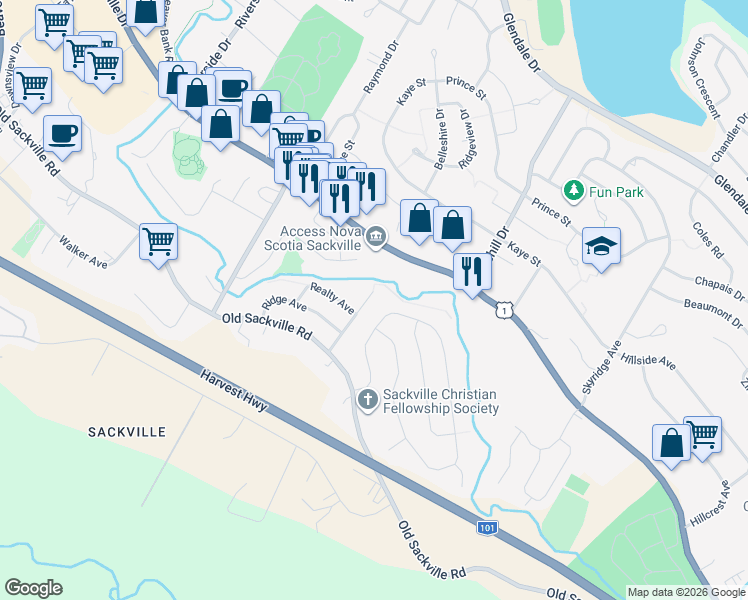 map of restaurants, bars, coffee shops, grocery stores, and more near 49 Madeline Avenue in Lower Sackville