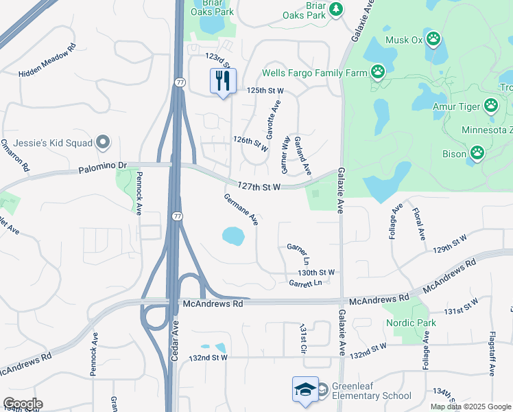 map of restaurants, bars, coffee shops, grocery stores, and more near 12790 Germane Avenue in Apple Valley