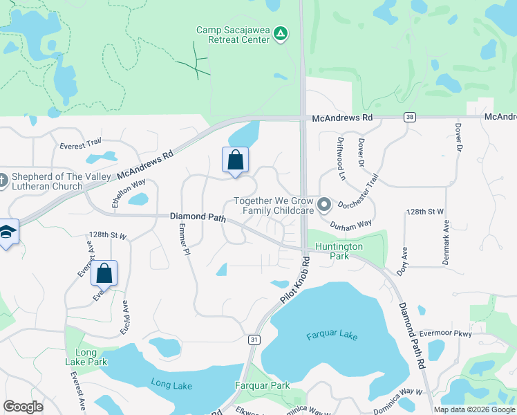 map of restaurants, bars, coffee shops, grocery stores, and more near 12820 Echo Lane in Apple Valley
