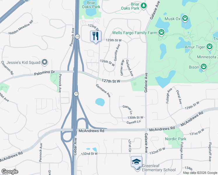 map of restaurants, bars, coffee shops, grocery stores, and more near 12790 Germane Avenue in Apple Valley