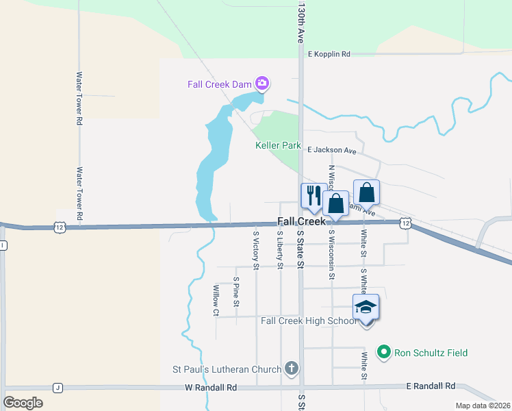 map of restaurants, bars, coffee shops, grocery stores, and more near 231 Garfield Avenue in Fall Creek