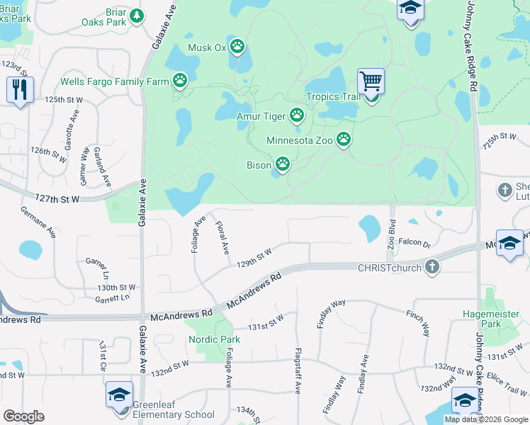 map of restaurants, bars, coffee shops, grocery stores, and more near 12734 Foliage Court in Apple Valley