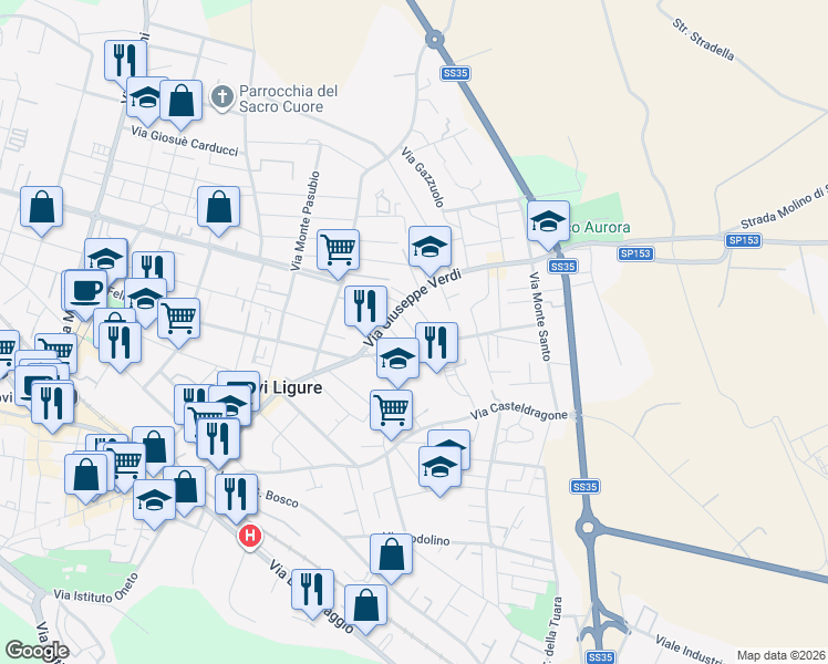 map of restaurants, bars, coffee shops, grocery stores, and more near 4 Via Fiume in Novi Ligure