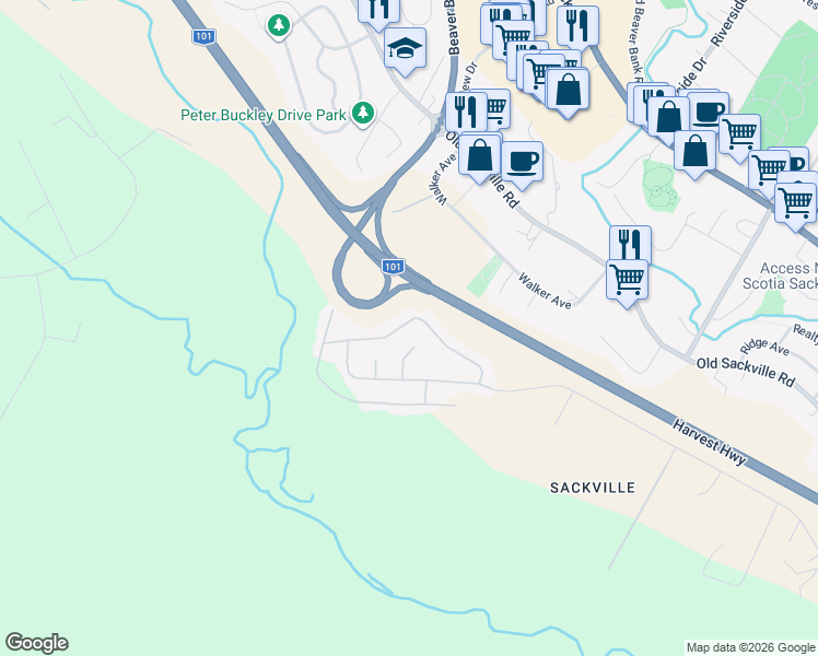 map of restaurants, bars, coffee shops, grocery stores, and more near 144 Hilltop Drive in Lower Sackville